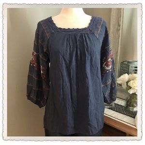 Entro Dusty Blue Embroidered Blouse